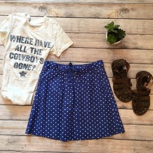 J. Crew Boardwalk Skirt Blue Polka dots linen sz 0